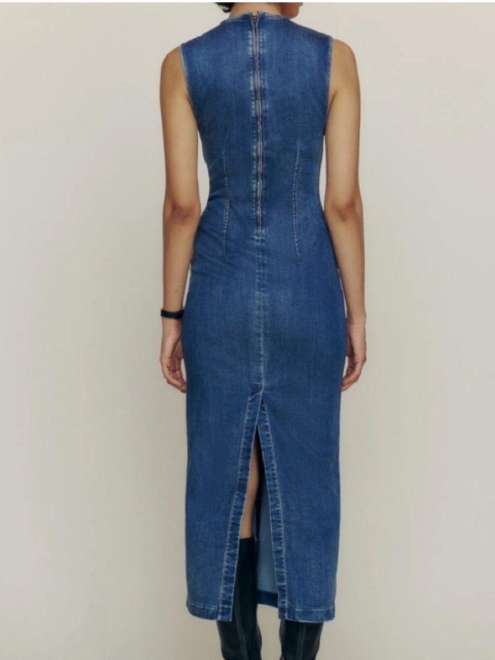 Reformation Kendi Denim Midi Dress Size 4 Sleeveless Column Dress - Picture 4 of 12